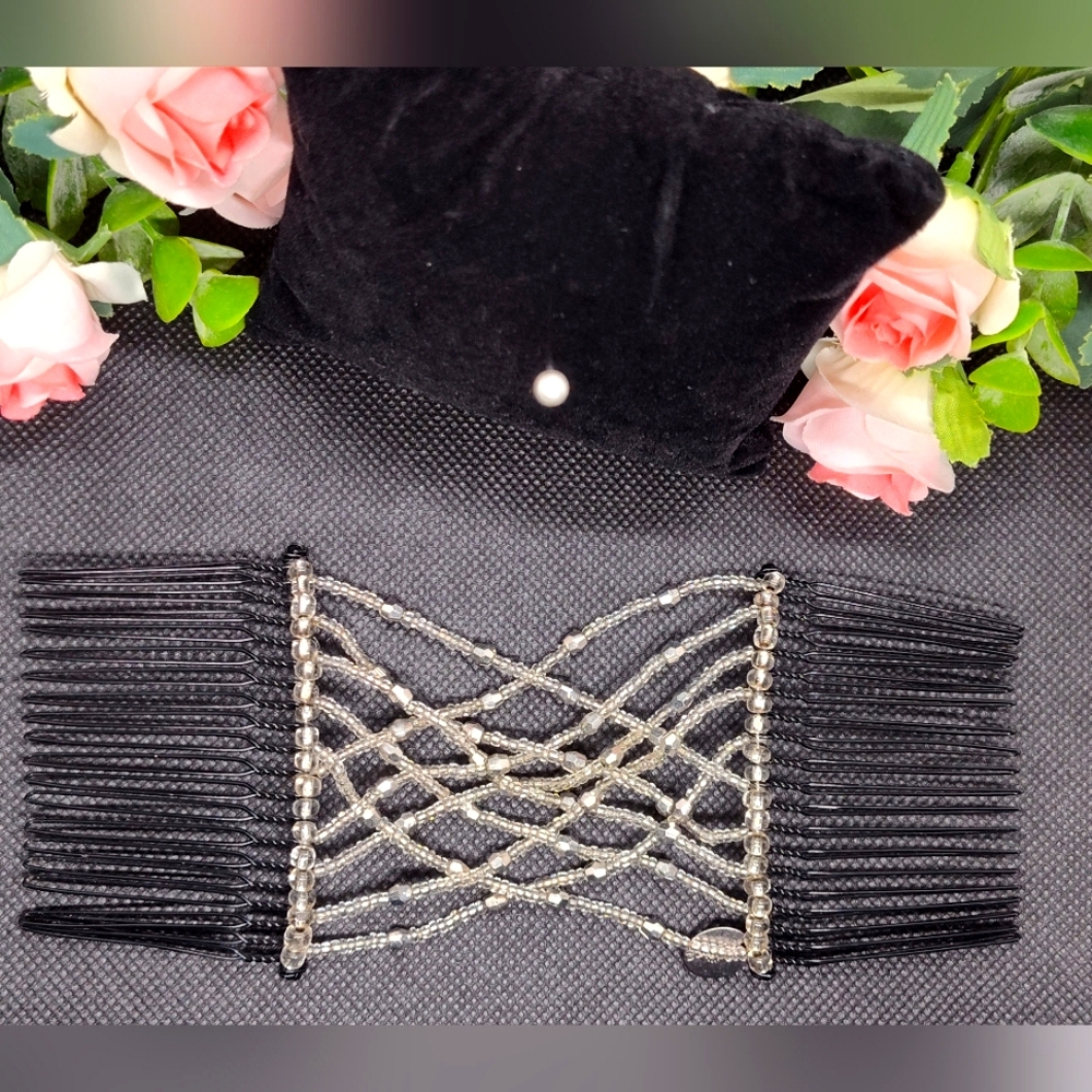 Stretch Combs Double Cross Beaded Hair Clip for Thick Curly Hair - Med